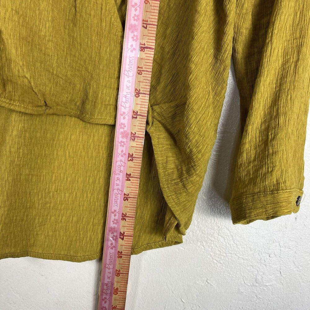 Alythea M Mustard Gold Crinkle Wrap Blouse High Low Boho Rayon Top - Picture 12 of 13